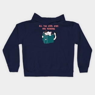 All The Cool Kids Are Reading With Cat Funny vintage retro Gift Kids Hoodie